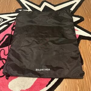 Balenciaga Black Nylon Drawstring Backpack Bag – 23" x 19.5"